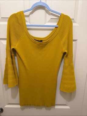 Ashley Stewart Mustard Scoop Neck Bell Sleeve Sweater